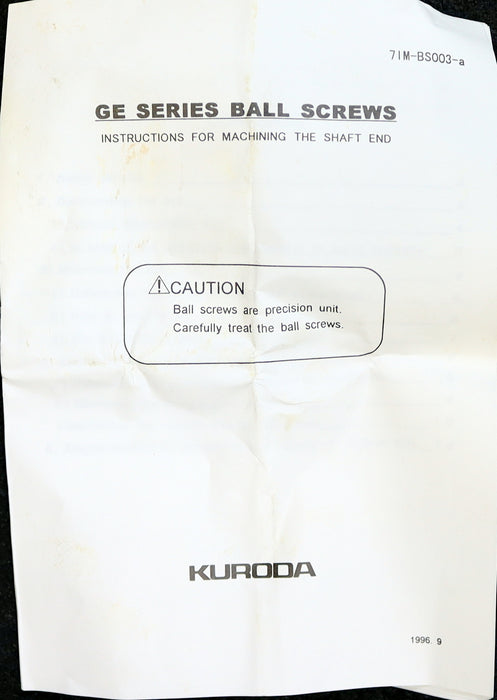 KURODA / JAPAN Kugelrollspindel mit einer Mutter Model No. GG0802DS-AANR-0215A