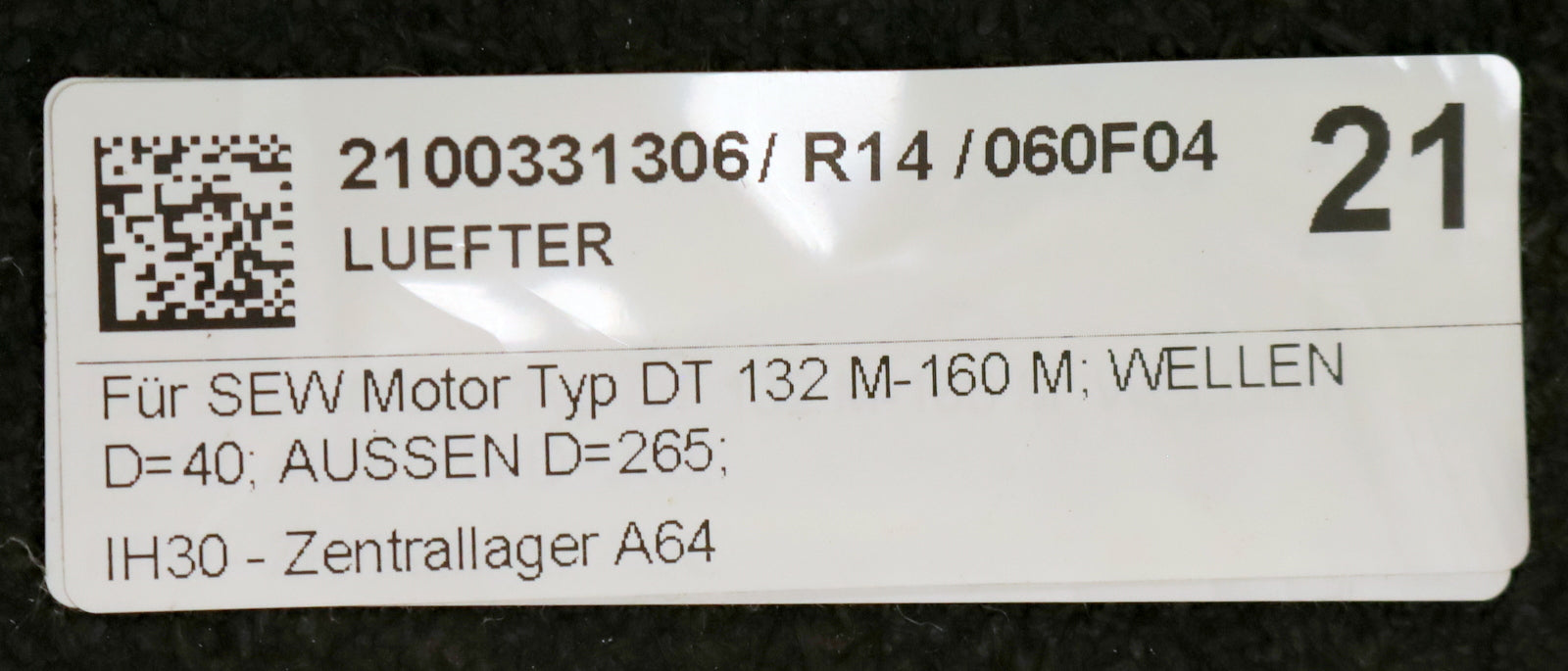 SEW Lüfterrad zu SEW Motor DT 132M/160M AußenØ 265mm Bohrungs-Ø 40mm Nr. 135969