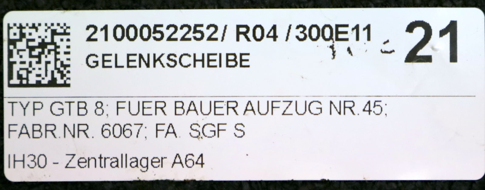 SGF Gelenkscheibe JURID GTB8 AußenØ 170mm InnenØ 108mm Breite 27,4mm für Aufzug