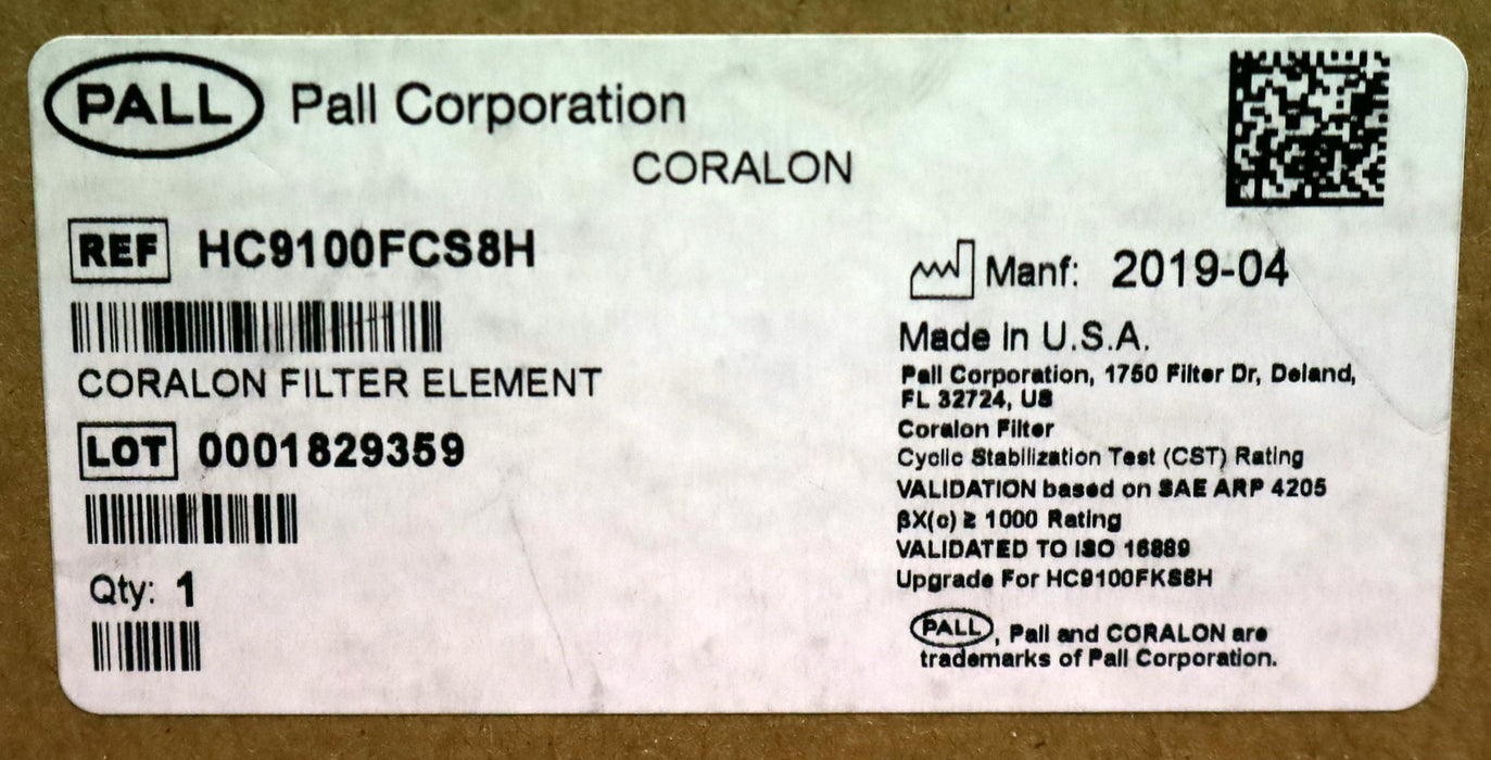 PALL Coralon Filter Element PALL HC9100FCS8H mit Glass Fiber 12µm Beta 1000