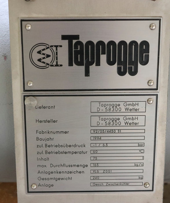 TAPROGGE Zwischenkühler VL6 Z001 Nr. 92/05/4450 S1 zul. Betriebsdruck -1/6,5bar