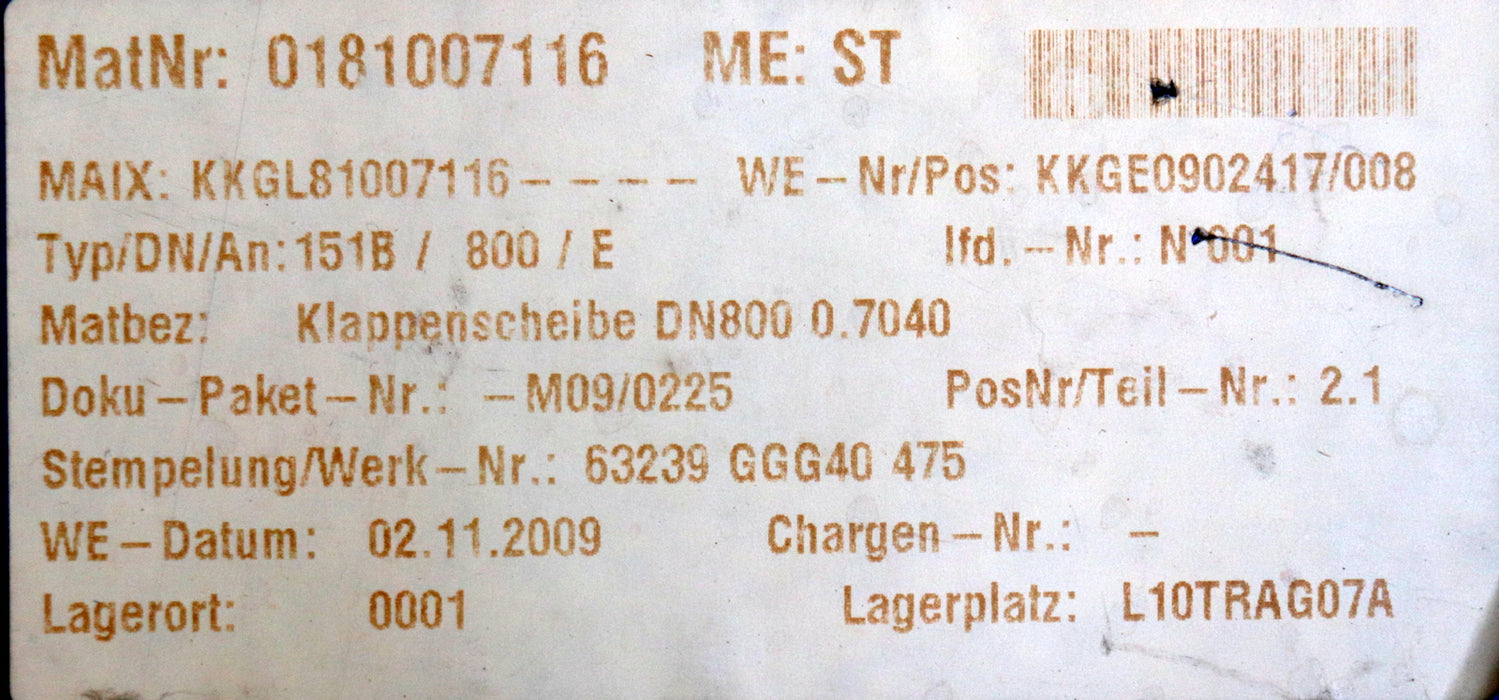 VAG Klappenscheibe DN800 PN10 GGG40 für Klappen VAG DN800 PN10 Seitenloch Ø 80mm