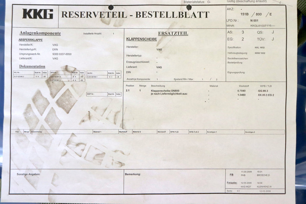 VAG Klappenscheibe DN800 PN10 GGG40 für Klappen VAG DN800 PN10 Seitenloch Ø 80mm