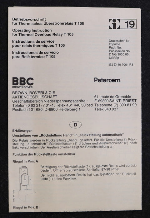 Bild des Artikels ABB-/-BBC-Thermisches-Überlastrelais-T105-DU105-70-105A-Ue-=-250-/-380-/-500V