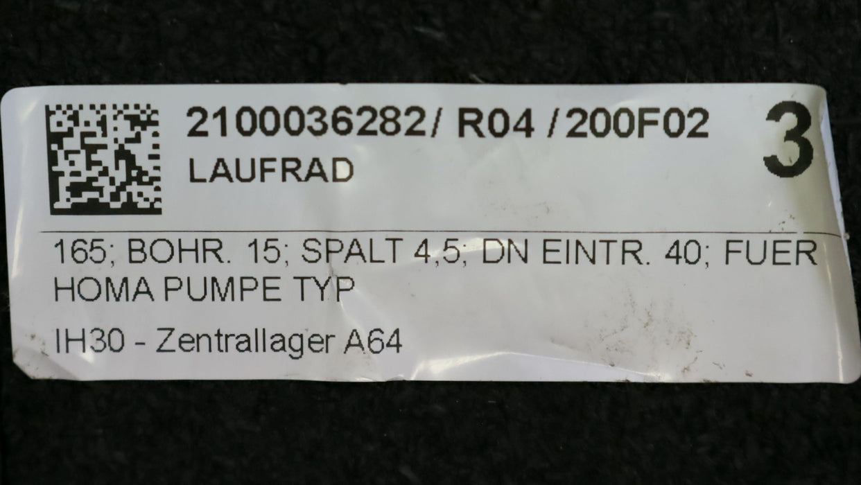 Bild des Artikels HOMA-Laufrad-Ø-165mm-BohrungsØ-15mm-Spalt-4,5mm-DN-Eintr.-40-für-HOMA-Pumpe