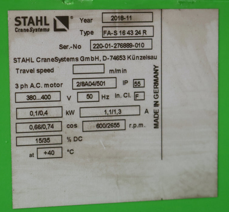 Bild des Artikels STAHL-Fahrantrieb-für-Elektrozug-FA-S-16-43-24-R-Motortyp-2/8-A04/501-für-KT2000
