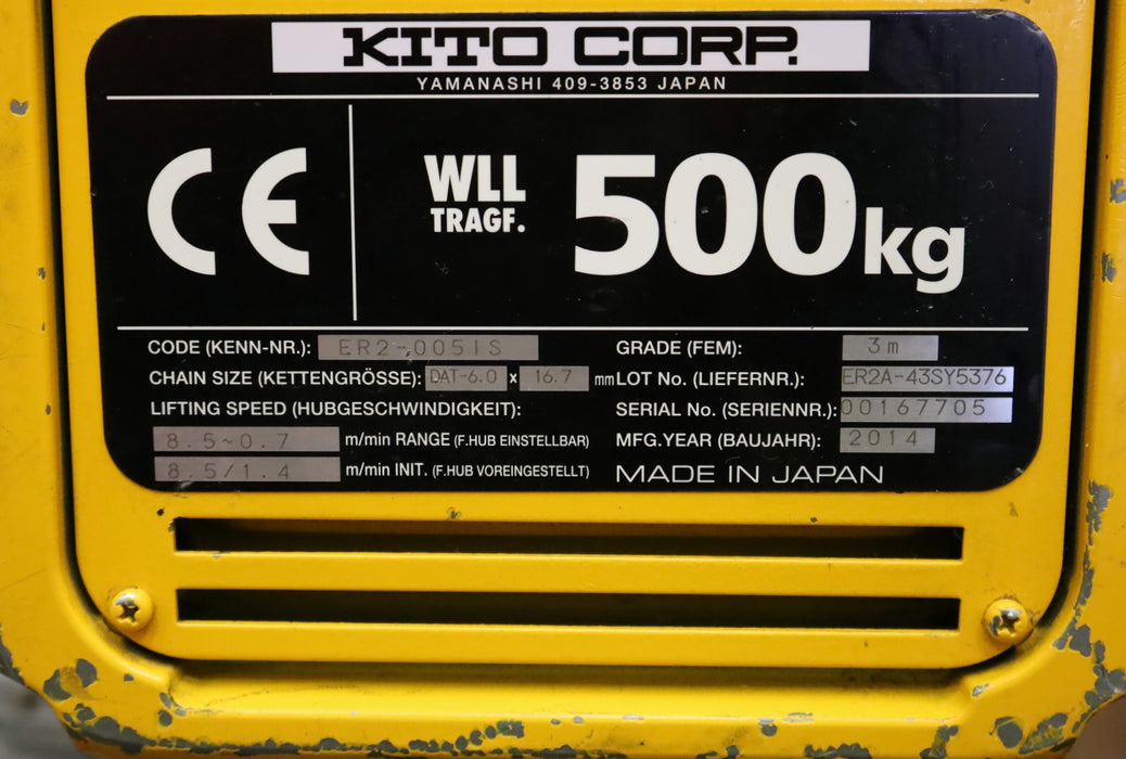 Bild des Artikels KITO-Elektrokettenzug-ER2-005-IS-Tragfähigkeit-500kg-Hubhöhe-max.-15m-BJ-2014