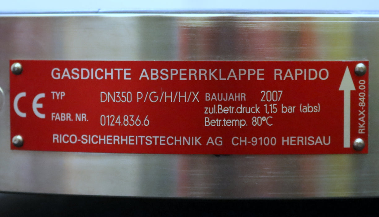 Bild des Artikels RICO-Luftabsperrklappe-RAPIDO-PERFEKT-Butterfly-DN350-manuell-stellbar-unbenutzt