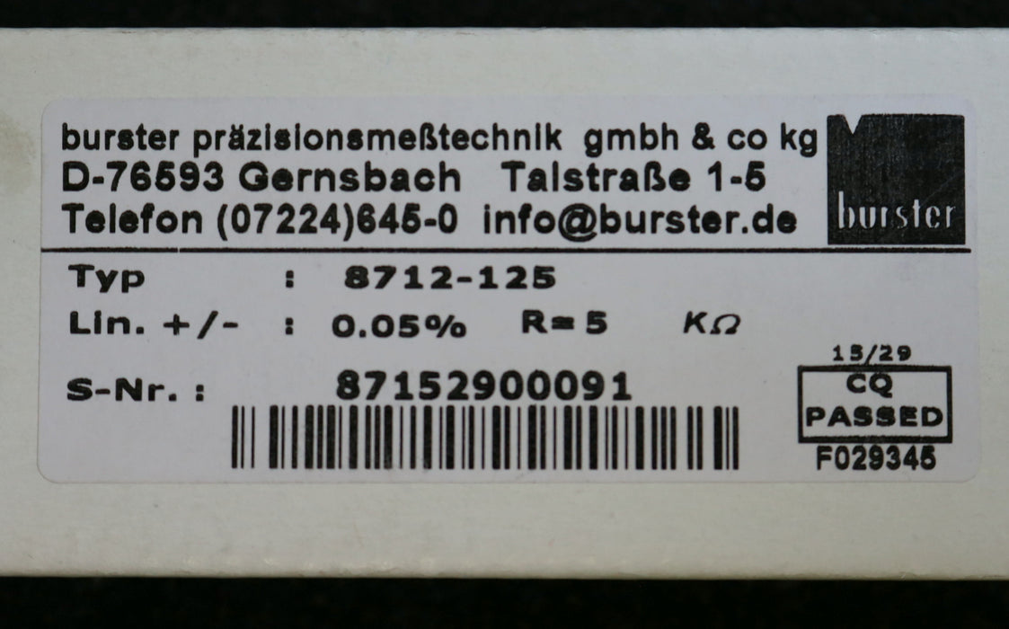 Bild des Artikels BURSTER-Potentiometrischer-Wegtaster-Type-8712-125-Messweg-125mm-unbenutzt