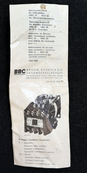 Bild des Artikels BBC-Hilfsschütz-HSC44-Spulenspannung-220VDC-GH-H-132-6446-V1020-unbenutzt