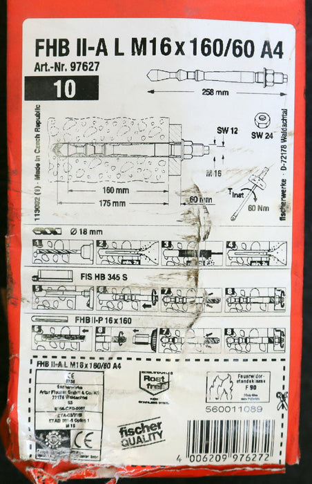 Bild des Artikels FISCHER-10-Stück-Highbond-Anker-FISCHER-FHB-II-A-L-M16x160/60-A4-unbenutzt