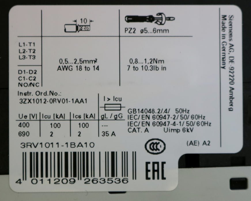 Bild des Artikels SIEMENS-Leistungsschalter-3RV1011-1BA10-1,4-2A-unbenutzt-in-OVP