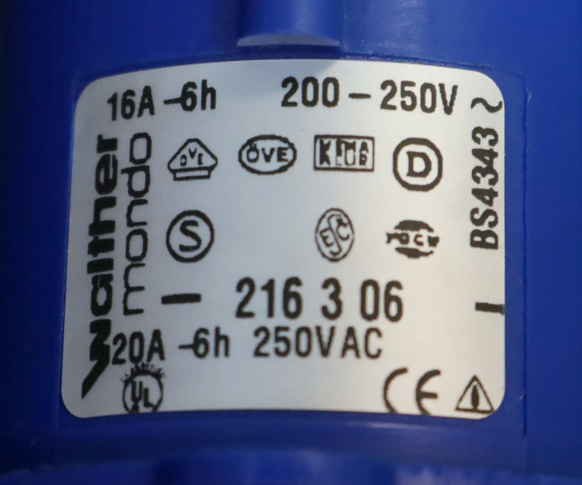 Bild des Artikels WALTHER-MONDO-Winkelstecker-Type-216306-2-Pol-+-E-Blau-230V-16A-IP44