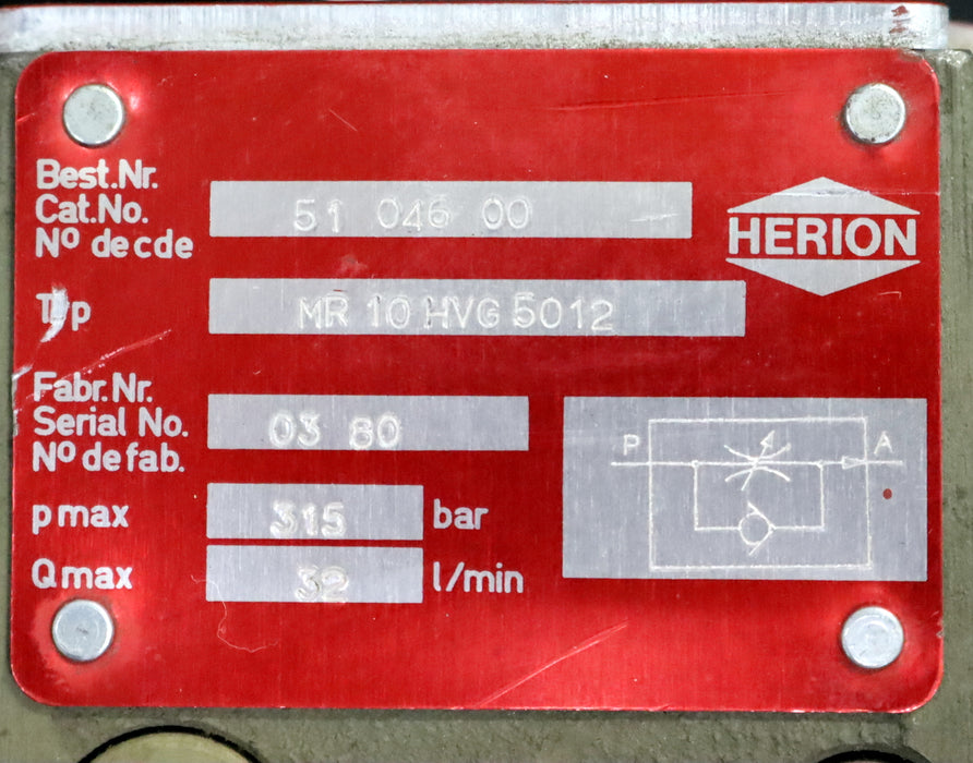 Bild des Artikels HERION-2-Wege-Stromregelventil-Pn-=-315bar-MR10HVG5012-Best.Nr.-5104600