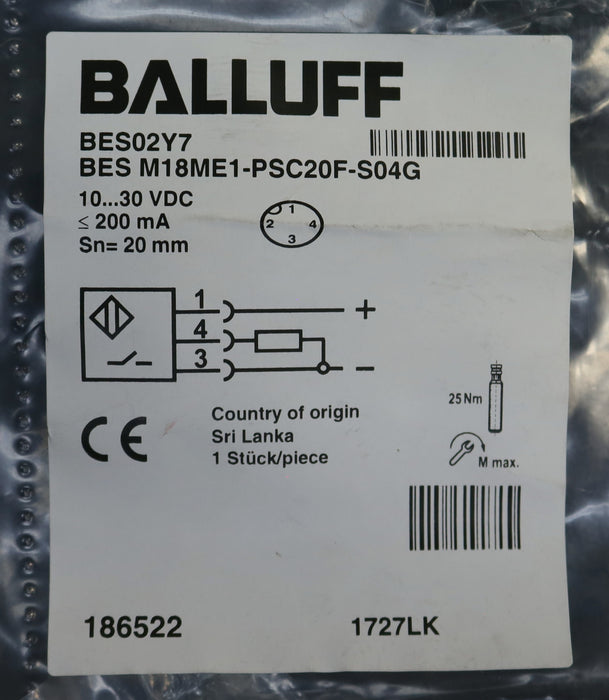 Bild des Artikels BALLUFF-Näherungsschalter-BES-M18ME1-PSC20F-S04G-Art.Nr.-186522-10-30VDC