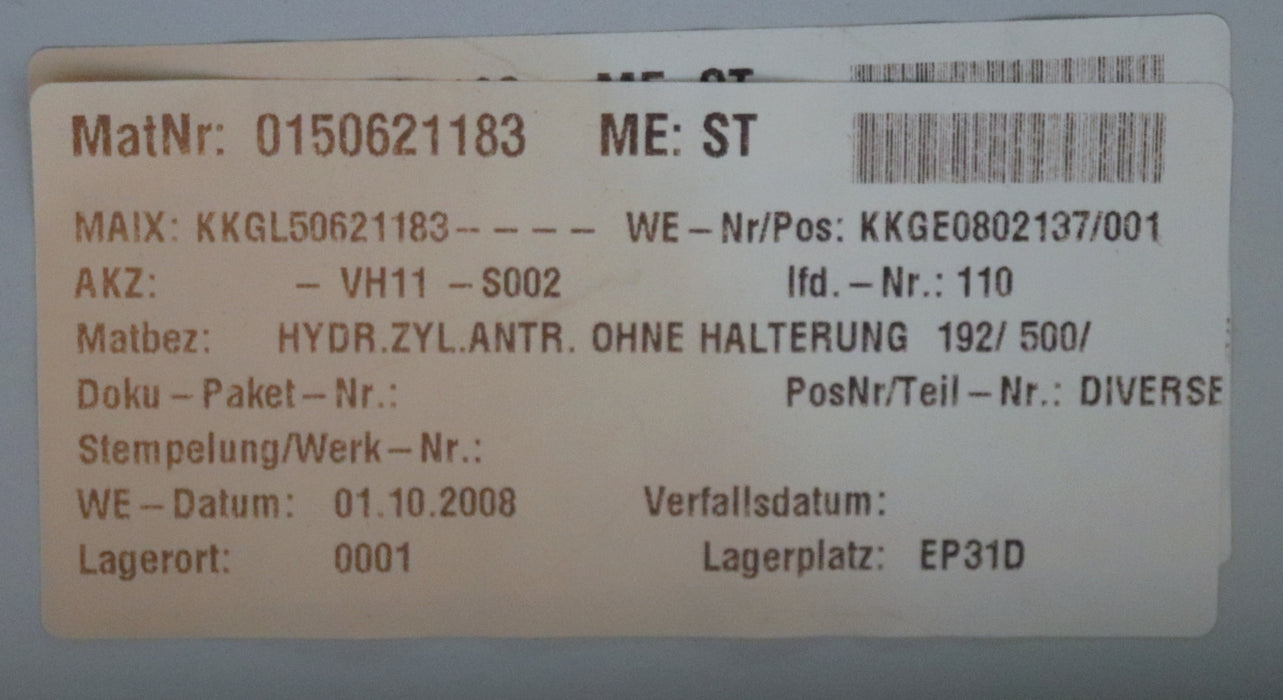 Bild des Artikels ADAMS-Hydraulischer-Zylinder-Antrieb-ohne-Halterung-Typ-192/500---unbenutzt