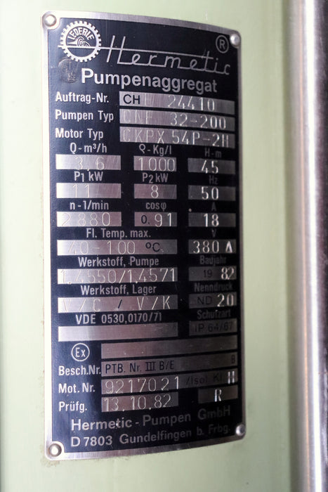 Bild des Artikels HERMETIC-Pumpenaggregat-CKPX54P-2H-mit-Pumpe-CNF32-200-Q-=-3,6m³/h-H=-45m---11kW