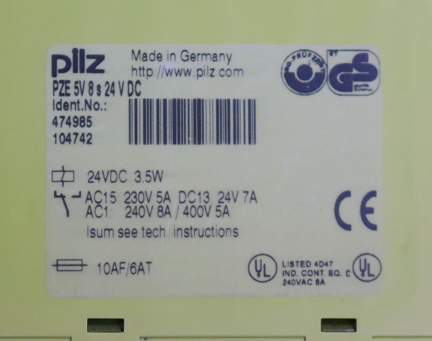 Bild des Artikels PILZ-Sicherheitsrelais-PZE-5V-8s-24VDC<brArt.Nr.-474985-24VDC-3,5W-gebraucht