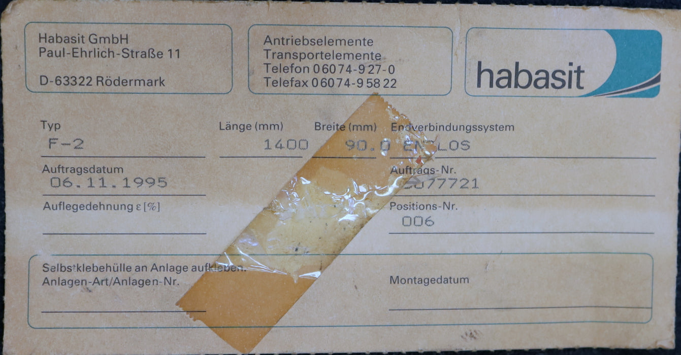 Bild des Artikels HABASIT-Flachriemen-Flat-belt-F2-endlos-verbunden-Breite-90mm-Länge-1400mm