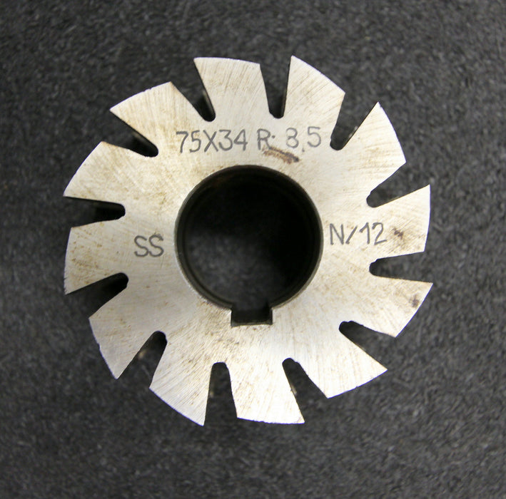 Bild des Artikels Halbrund-Formfräser-konkav-Radiusfräser-Radius-8,5mm---75x34x27mm-12-Spannuten