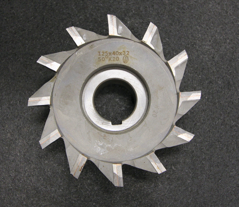 Bild des Artikels markenlos-Winkelfräser-125x40x32-EGW-50°-K20-Ø125x52xØ32mm---1-Zahn-beschädigt!