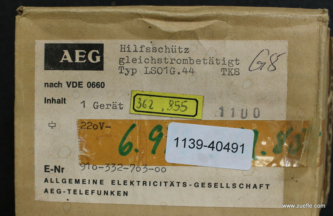 AEG Hilfsschütz control relay LS01G.44 TKS Us=220VDC 910-332-703-00