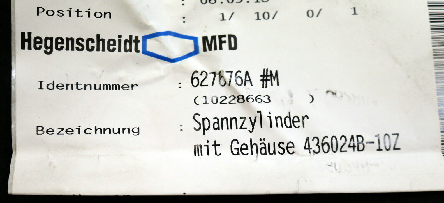 HEGENSCHEIDT MFD Spannzylinder mit Gehäuse Art.Nr. 436024B-10Z ID. 627676A