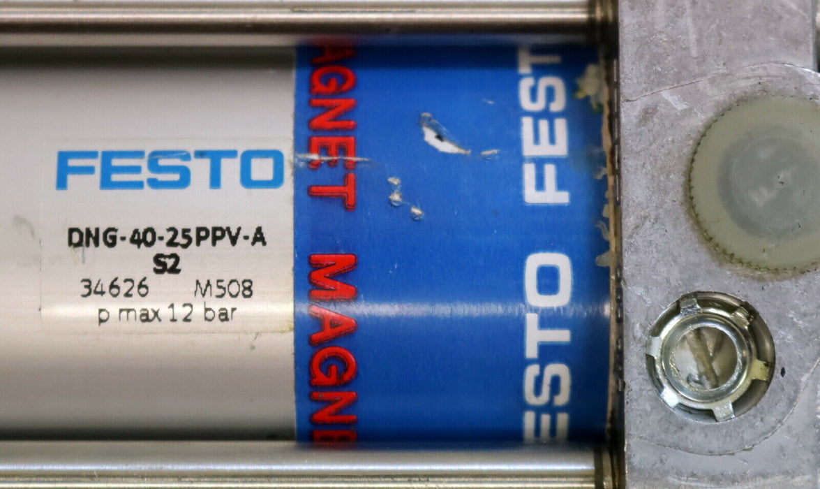 FESTO Pneumatikzylinder DNG-40-25-PPV-A-S2 Nr. 34626 doppelwirkend pmax= 12bar