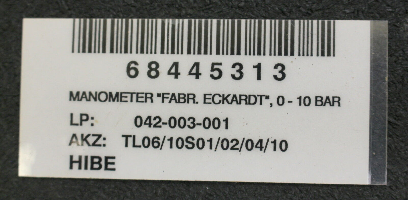 ECKARDT Manometer BHEG 411169012 0-10bar 0-140psi G1/2"