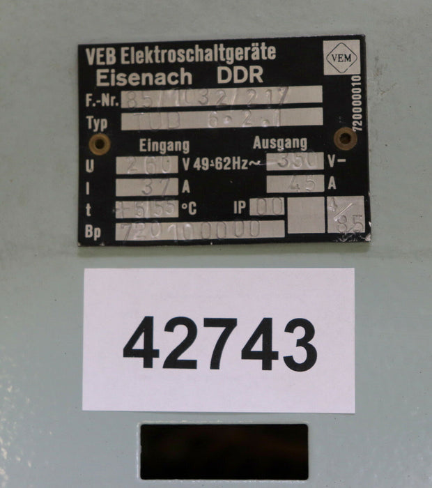 VEM NUMERIK Steuergerät ohne Boards! TUD 6 Typ TUD 6.2.1 Ausgang 360VDC 45A