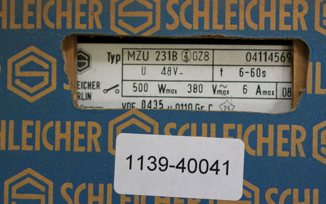 SCHLEICHER Präzisions-Zeitrelais MZU 231-B GZ8 48V t= 6-60s 500W Nr. 04114569
