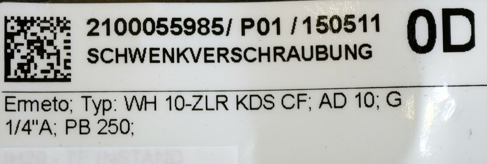 ERMETO Winkel-Schwenkverschraubung WH10-ZLR KDS CF AußenØ10mm G1/4" Stahl