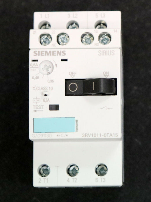 SIEMENS 3 Stück Motorschutzschalter 3RV1011-0FA15 0,35-0,5A 1NO + 1NC