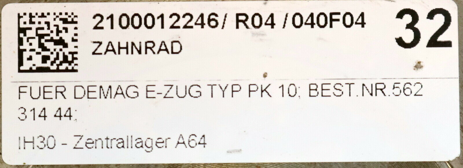 DEMAG Zahnrad mit Z=67 m=2,5mm Breite 20mm Art.Nr. 56231444 für DEMAG E-Zug PK10