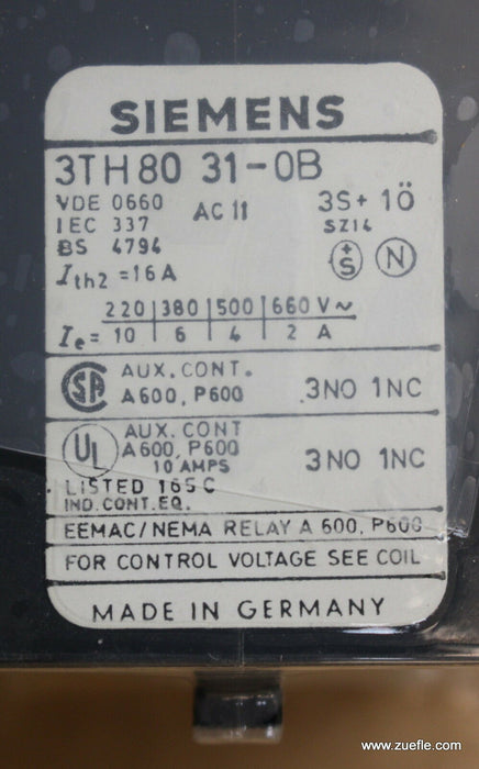 SIEMENS Hilfsschütz control relay 3TH8031-OBA4 Us = 12VDC 3NO