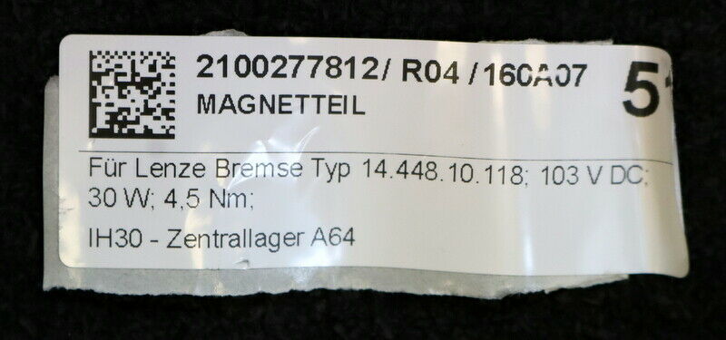 LENZE Magnetteil für Bremse Typ 14.448.10.118 4,5Nm 103VDC 30W 51108 Nr. 379471