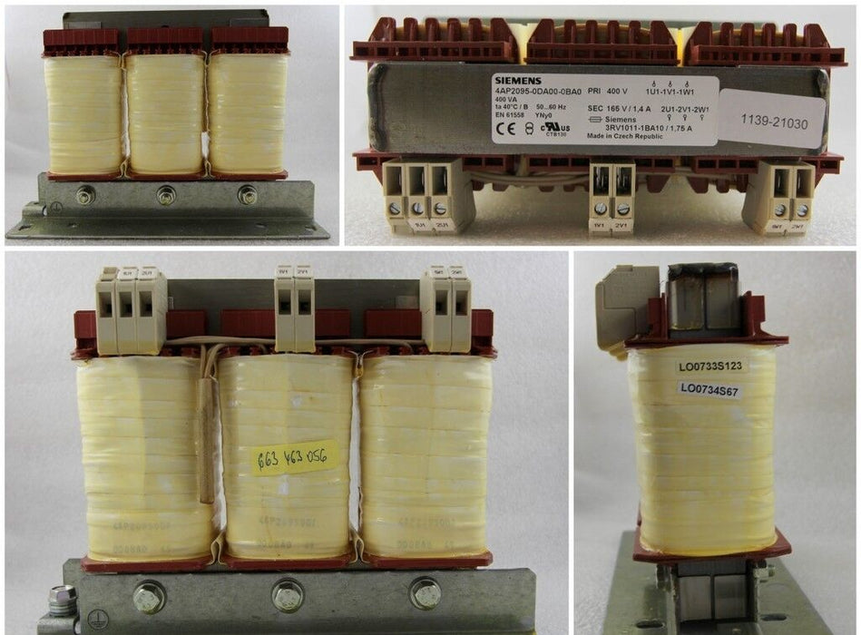 Siemens Trafo 4AP2095-0DA00-0BA0/400 VA PRI 400V/SEC 165V/1,4 A -Generalüberholt