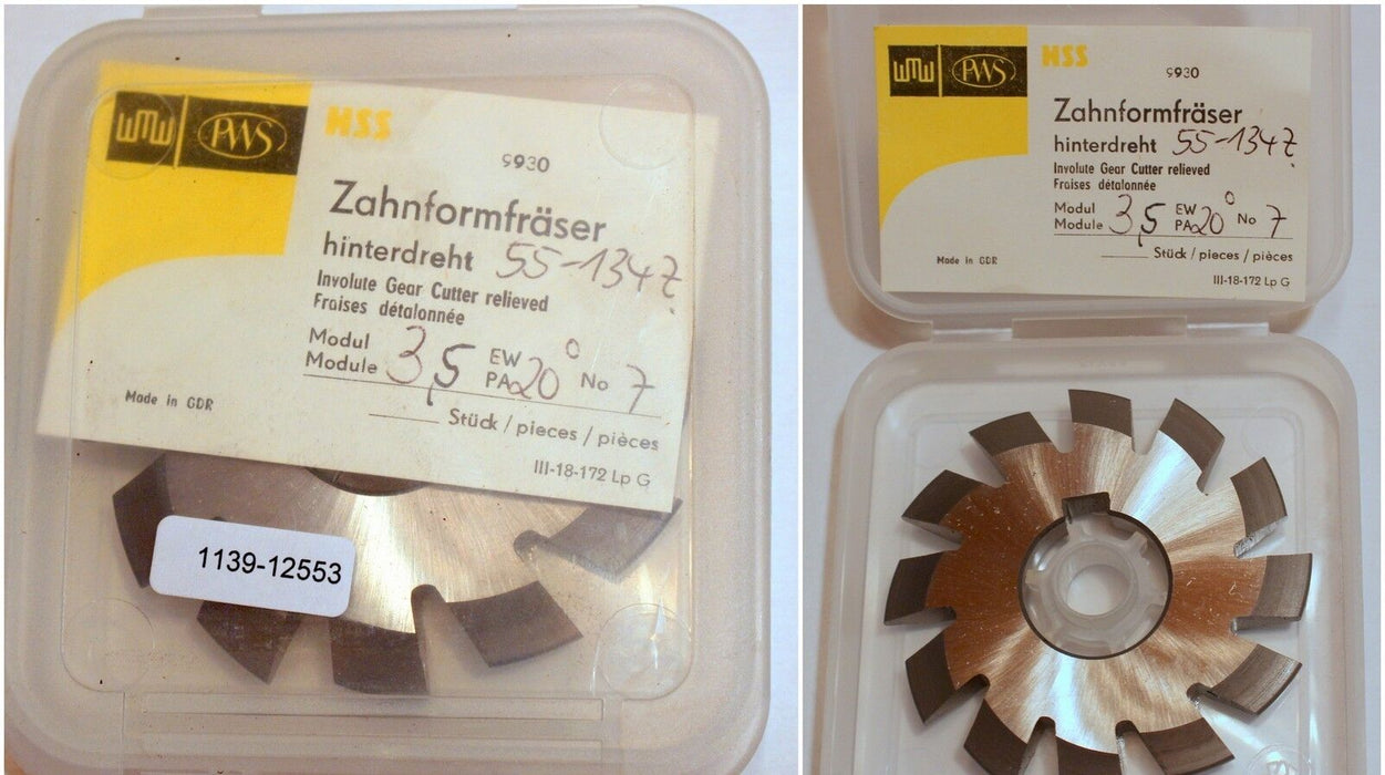 Zahnformfräser m= 3,5 EGW 20° für 55-134 Zähne Ø80x10xØ27 / 12 Spannuten