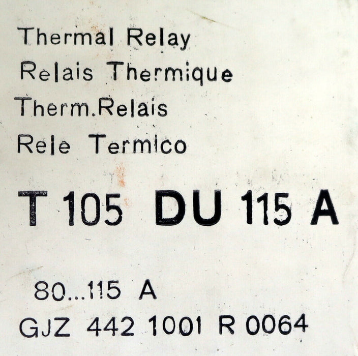 BBC PETERCEM Thermisch verz. Relais T 105 DU 115 A GJZ 442 1001 R 0064 - 80-115A