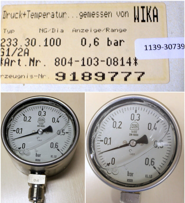 WIKA Präzisionsmanometer 233.30.100 0/0,6bar - Kl. 1,0 - E-NR. 9189777
