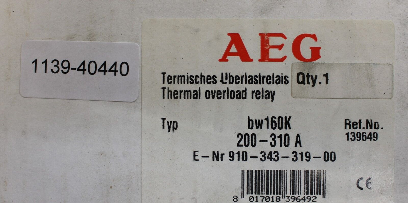 AEG Thermisches Überlastrelais bw160K-310 200-310A E-Nr. 910-343-319-00