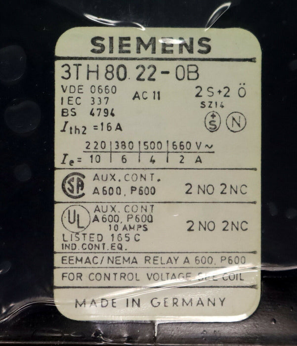 SIEMENS Hilfsschütz 3TH8022-0BW4 Us = 48VDC - unbenutzt