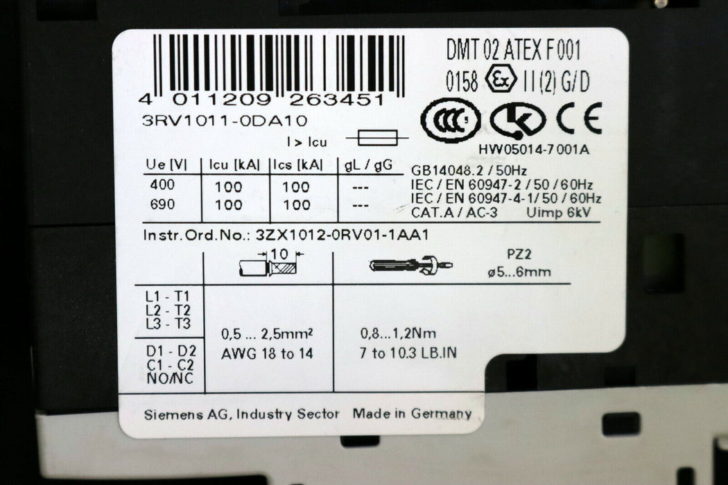 SIEMENS 2x Leistungsschalter SIRIUS 3RV1011-0DA10 0,22-032A unbenutzt 2 Stück