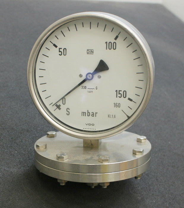 VDO Plattenfeder-Manometer 2332.064.001 - 0-160mbar - Kl. 1,6 - Edelstahl 1.4571