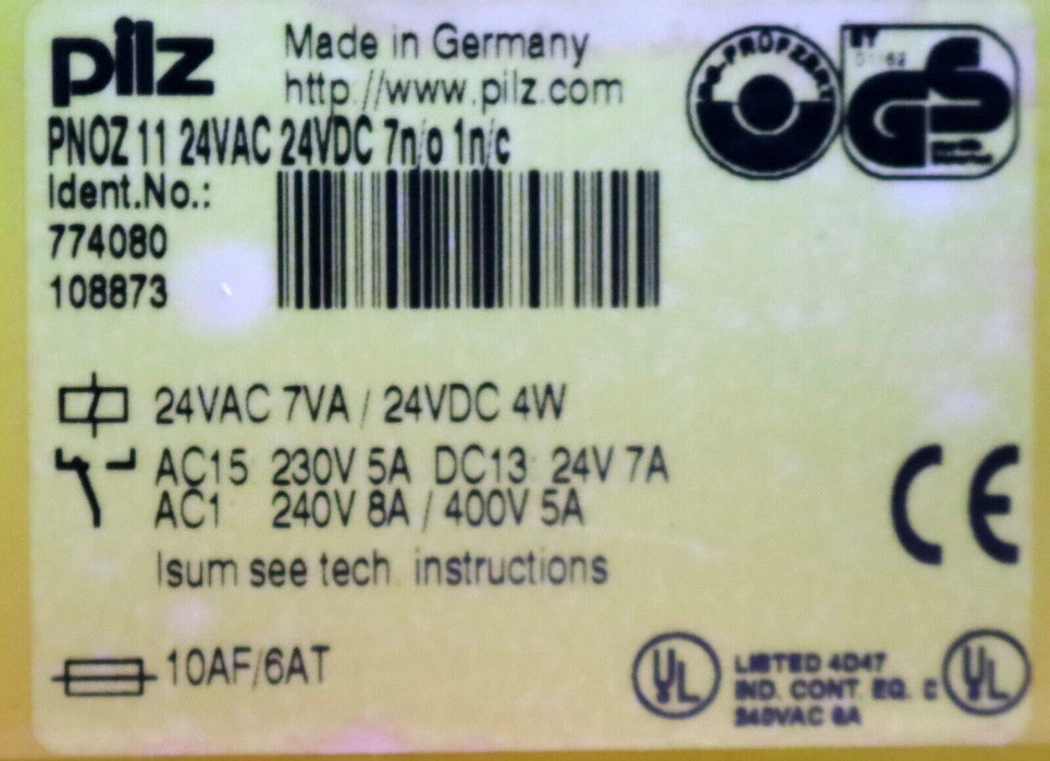 PILZ Sicherheitsrelais PNOZ 11 ID 77480 24VAC 7VA / 24VDC 4W - gebraucht