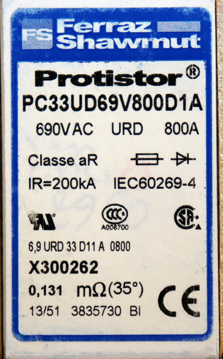 FERRAZ 3x NH-Sicherungseinsatz fuse-link PROTISTOR PC33UD69V800D1A X300262 - aR