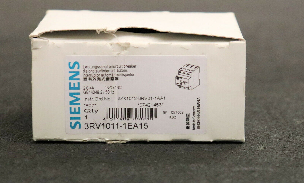 SIEMENS Motorschutzschalter 3RV1011-1EA15 2,8-4A 1NO + 1NC Baugröße S00