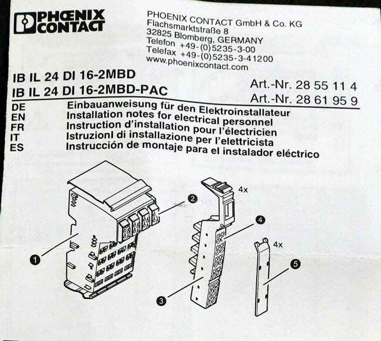 PHOENIX CONTACT Digitaleingangs-Klemme IB IL 24 DI16-2MBD ID 2855114 unbenutzt