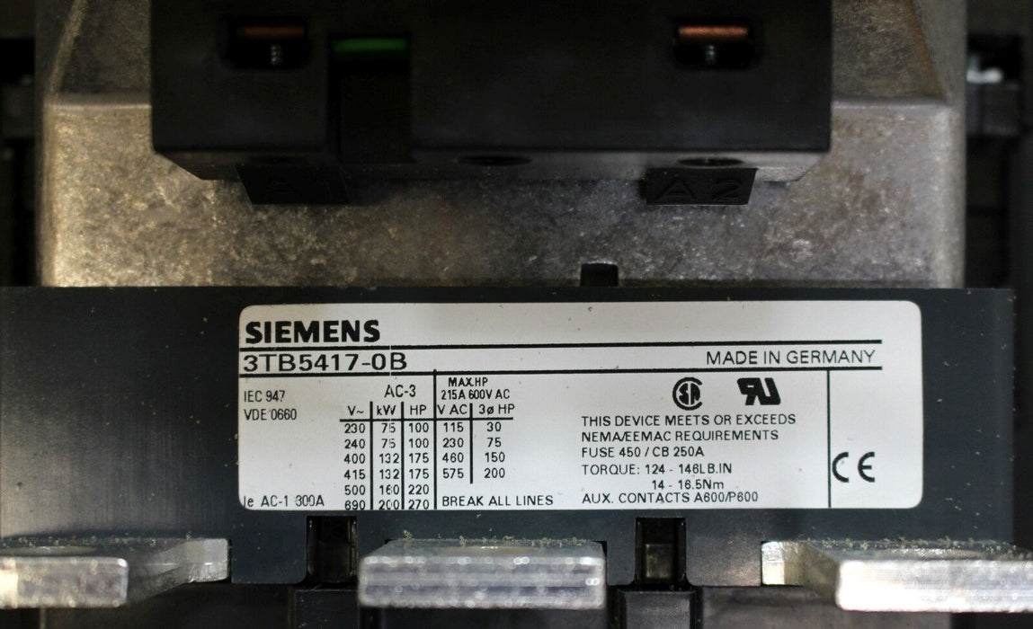 SIEMENS Schütz contactor 3TB5417-0BB4 Ust=24VDC 132kW 380VAC-3 22 2NO + 2NC