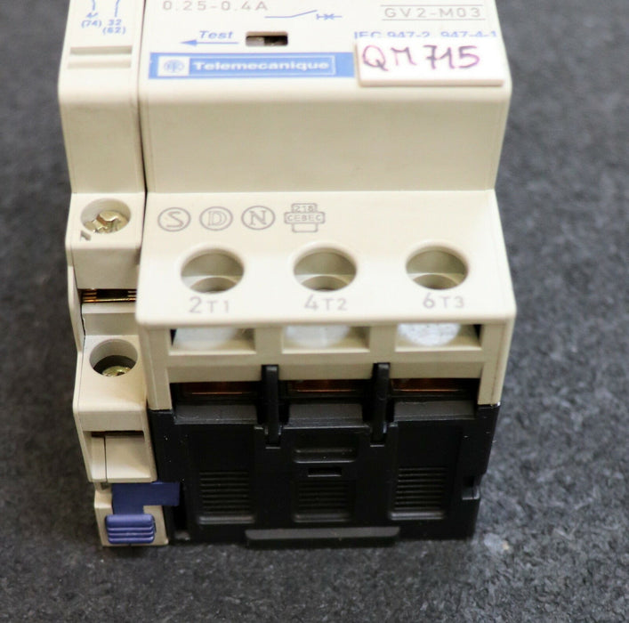 TELEMECANIQUE Motorschutzschalter GV2-M03 0,25-0,4A Ue=690V 50/60Hz Uimp=6kV